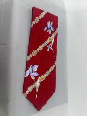 Leonard Paris floral and gem red silk tie